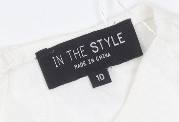 In The Style Women White Size 10 Ruffle Shift Short Dress