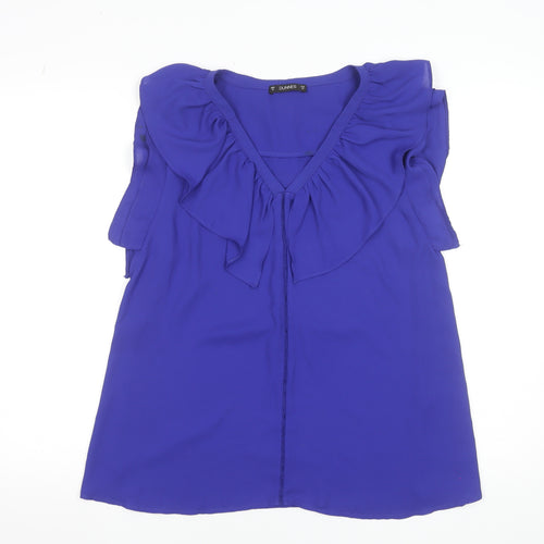 Dunnes Women’s Blue Ruffle V-Neck Sleeveless Tunic Blouse Size 14