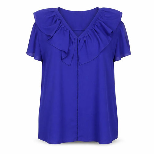 Dunnes Women’s Blue Ruffle V-Neck Sleeveless Tunic Blouse Size 14