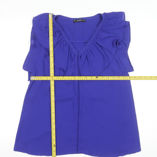 Dunnes Women’s Blue Ruffle V-Neck Sleeveless Tunic Blouse Size 14