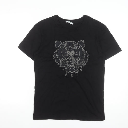 Kenzo Men Black Small Tiger Logo Embroidered Designer T-Shirt