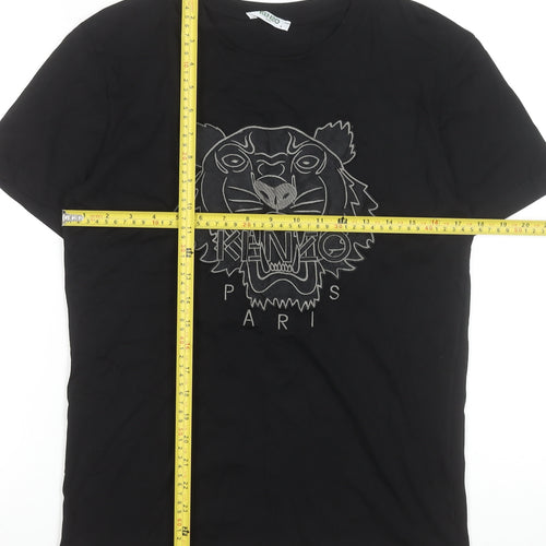 Kenzo Men Black Small Tiger Logo Embroidered Designer T-Shirt