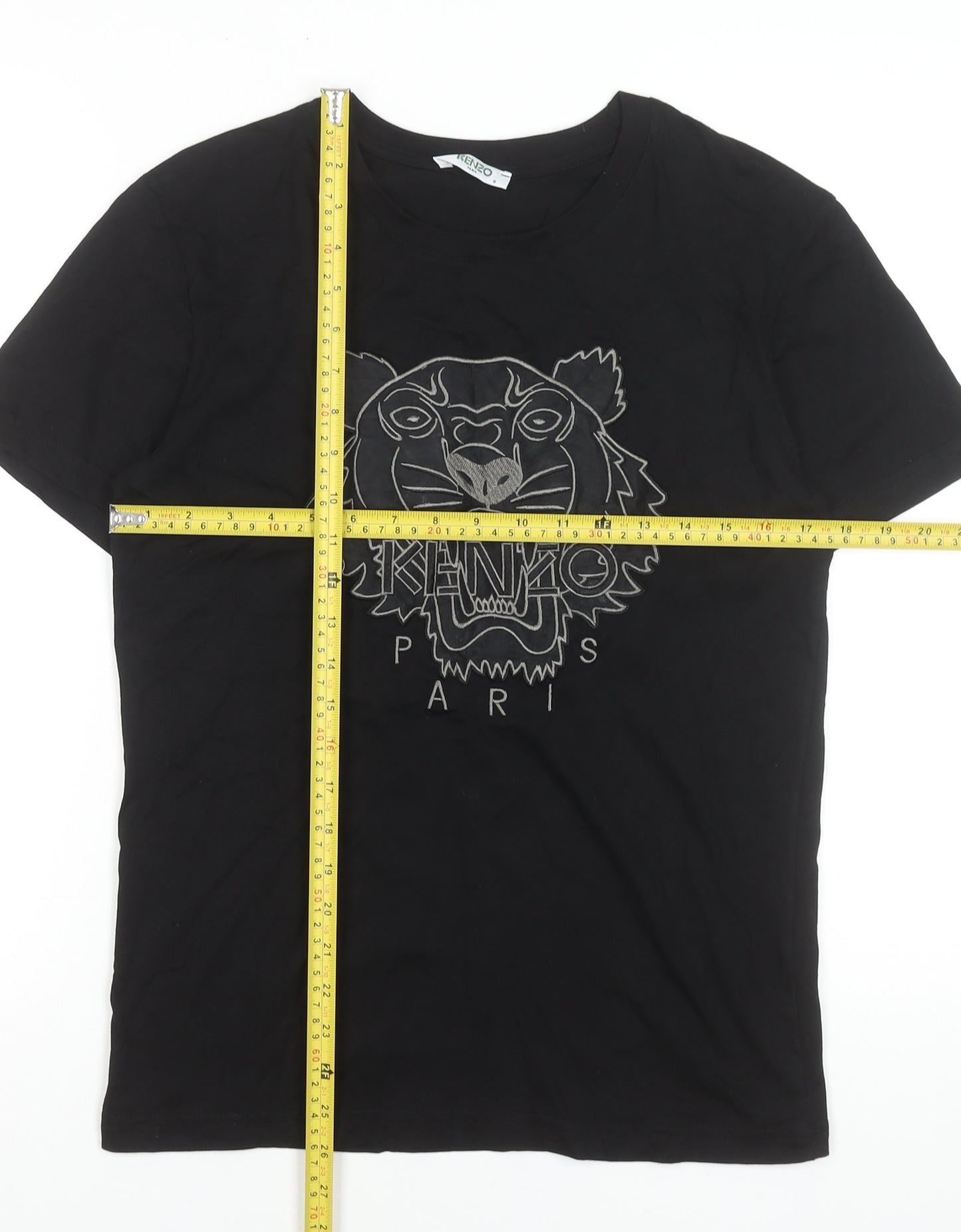 Kenzo Men Black Small Tiger Logo Embroidered Designer T-Shirt