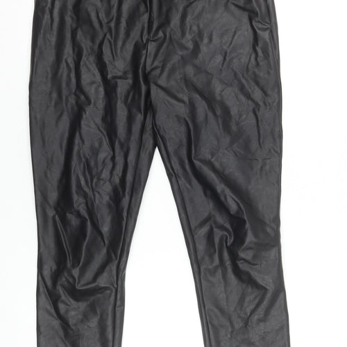 Next Women Black Faux Leather Leggings Size 10 Regular Stretchy Pull-On