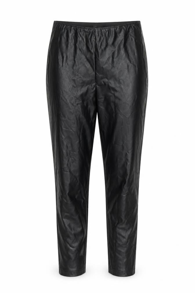 Front view of Next Women Black Faux Leather Leggings, size 10, Regular Stretchy Pull-On