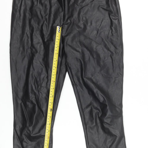 Next Women Black Faux Leather Leggings Size 10 Regular Stretchy Pull-On