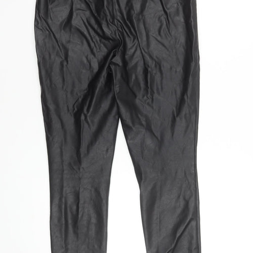 Next Women Black Faux Leather Leggings Size 10 Regular Stretchy Pull-On