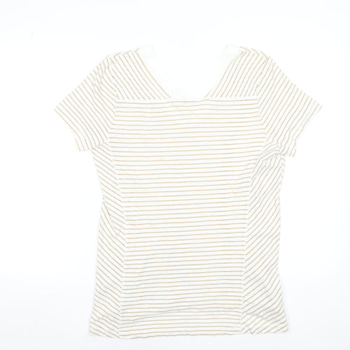 Gallery Women Beige Striped V-Neck Short Sleeve T-Shirt Size 14