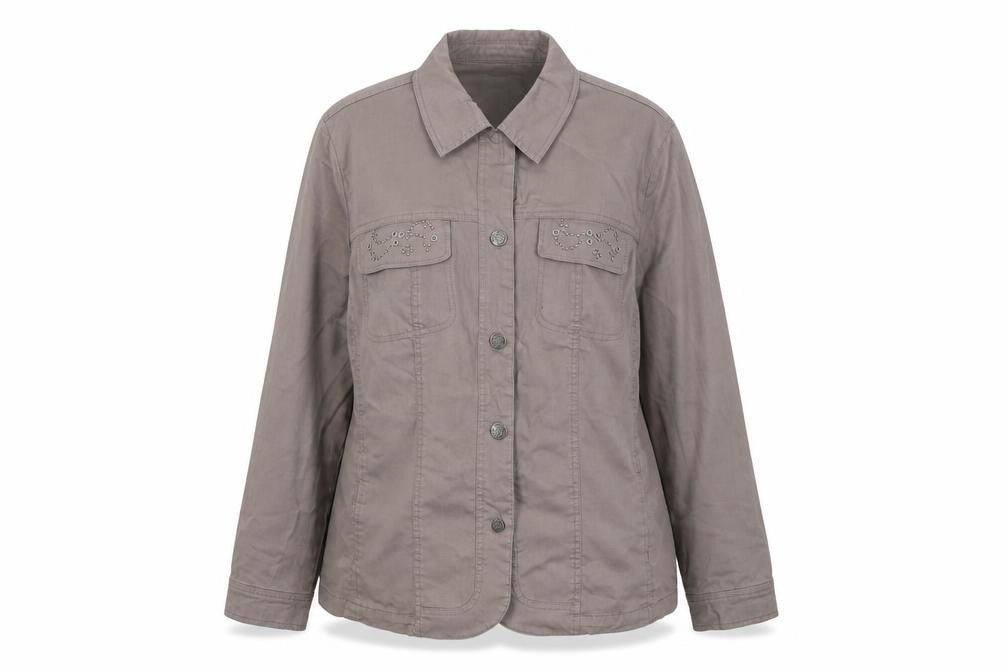 Front view of Oscar B. Women's Brown Cotton Stretch Jacket, size 20, Casual