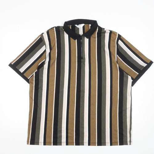 Next Men's Multicoloured Striped 2XL Cotton Zip Polo Shirt