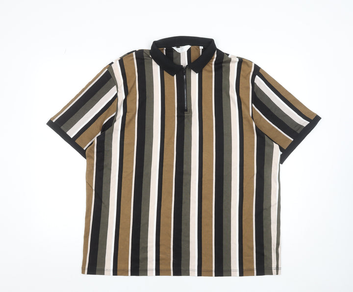 Next Men's Multicoloured Striped 2XL Cotton Zip Polo Shirt