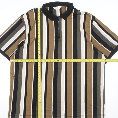 Next Men's Multicoloured Striped 2XL Cotton Zip Polo Shirt