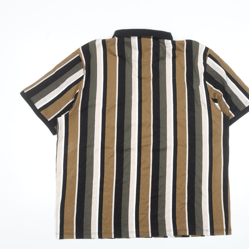 Next Men's Multicoloured Striped 2XL Cotton Zip Polo Shirt