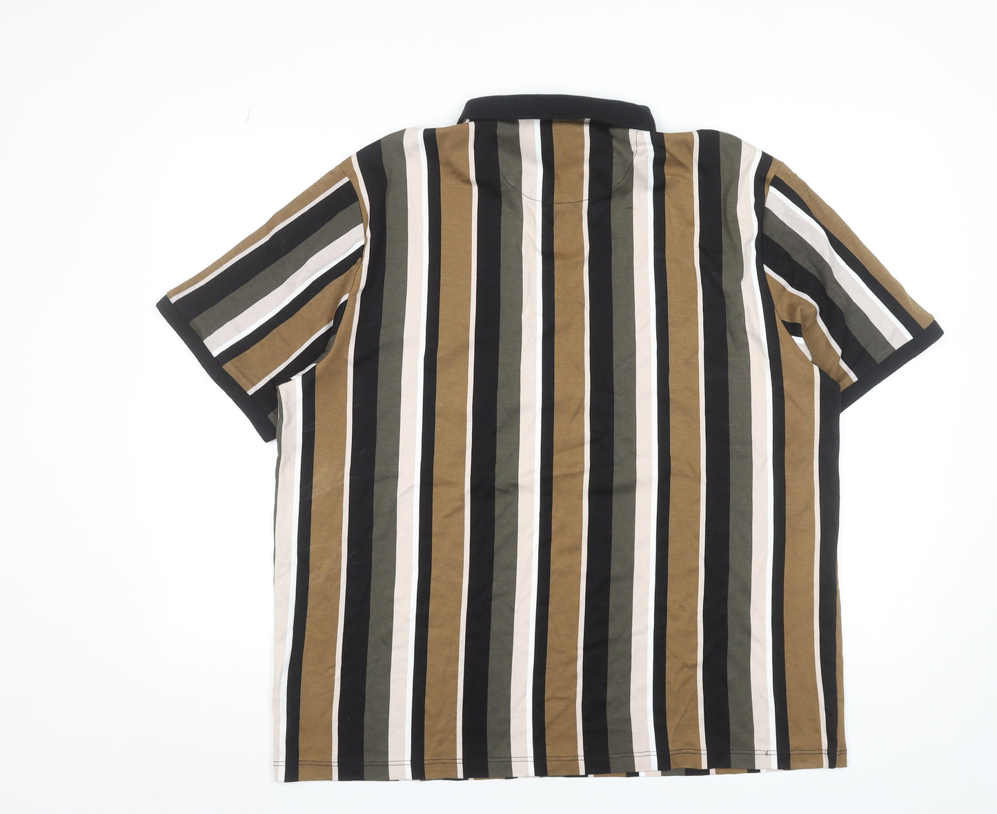 Next Men's Multicoloured Striped 2XL Cotton Zip Polo Shirt