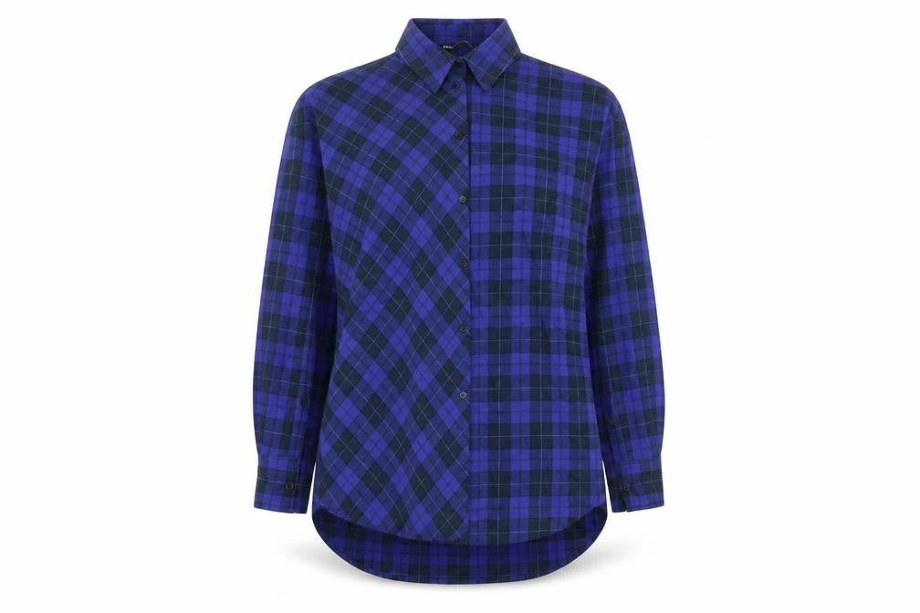 Zara Womens Blue Check Button-Up Long Sleeve Shirt XS Cotton