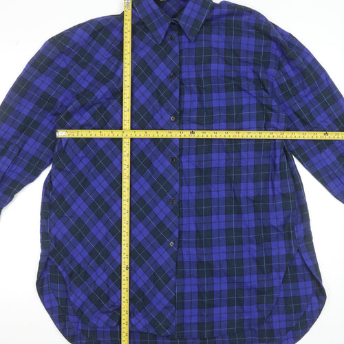 Zara Womens Blue Check Button-Up Long Sleeve Shirt XS Cotton
