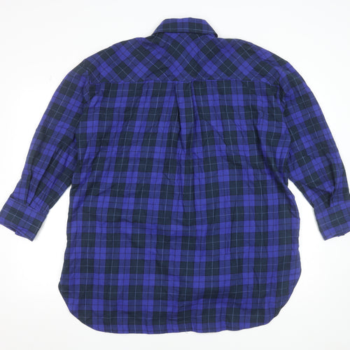 Zara Womens Blue Check Button-Up Long Sleeve Shirt XS Cotton