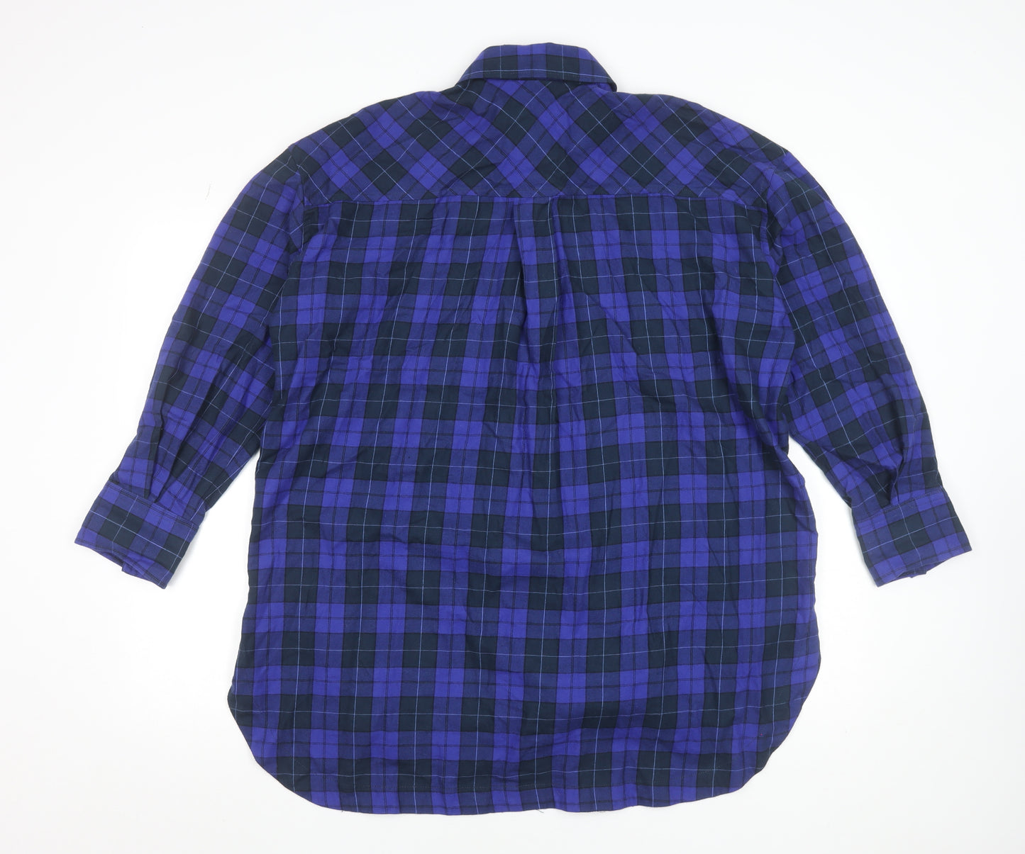 Zara Womens Blue Check Button-Up Long Sleeve Shirt XS Cotton