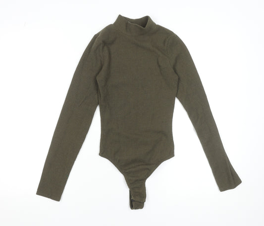 Pink Vanilla Women’s Khaki Ribbed Long Sleeve Bodysuit Size 6