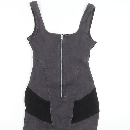 PrettyLittleThing Women’s Grey Bodycon Mini Dress UK 6 Sleeveless Zip Back