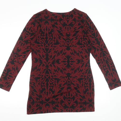 Marks and Spencer Women Red Knit Shift Dress Size 12 Long Sleeve