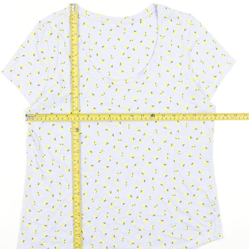 Marks and Spencer Womens White Floral Cotton T-Shirt Size 14