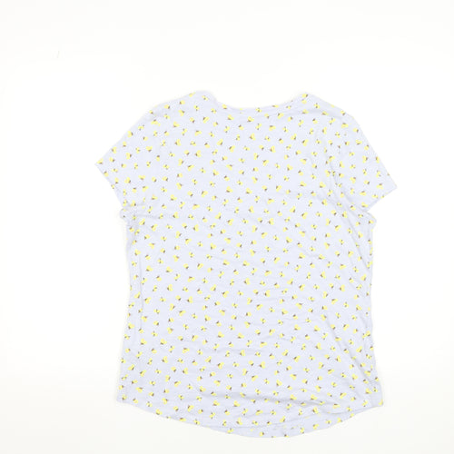 Marks and Spencer Womens White Floral Cotton T-Shirt Size 14