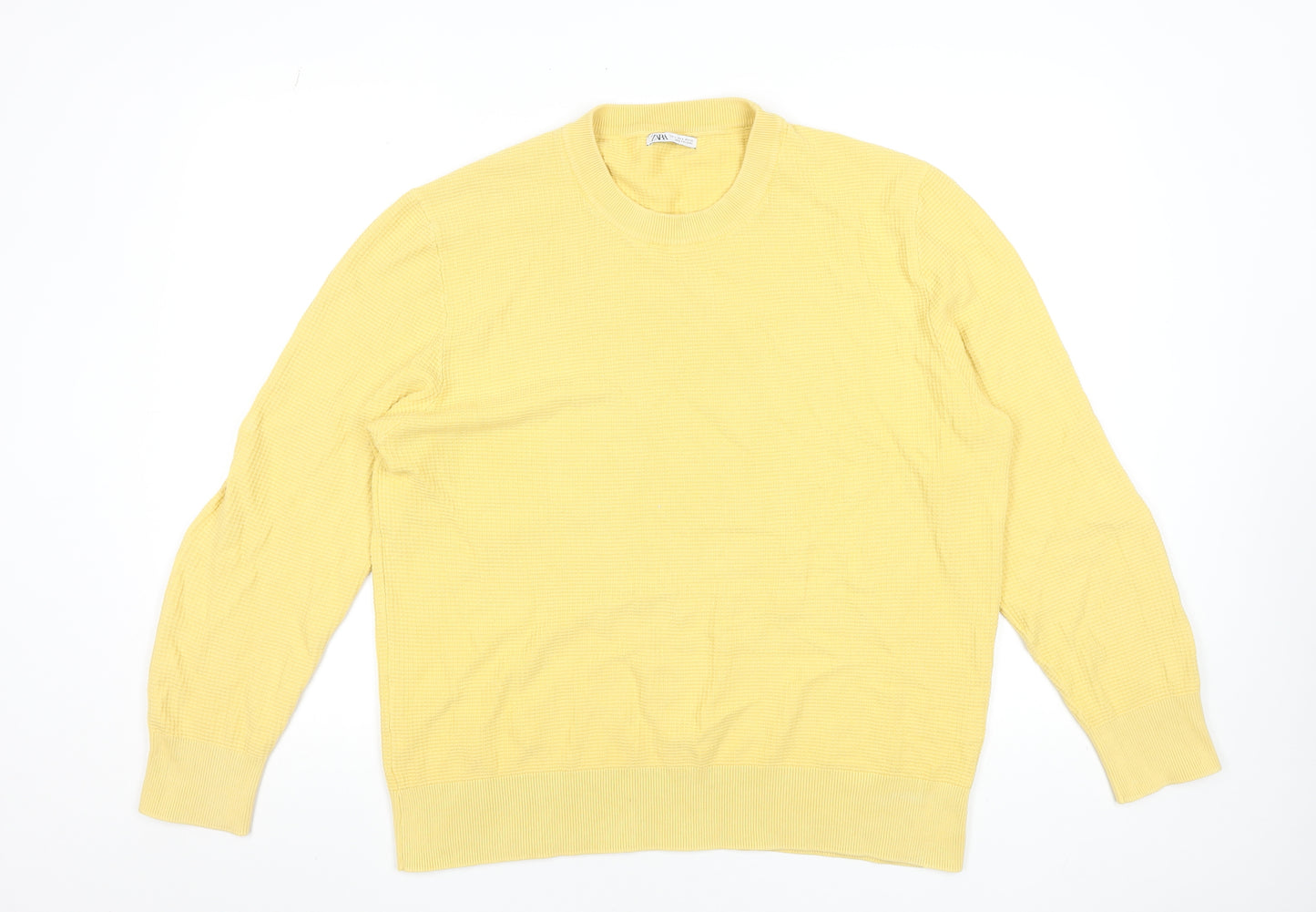 Zara Men’s Yellow Cotton Knit Crew Neck Pullover Sweatshirt Size L