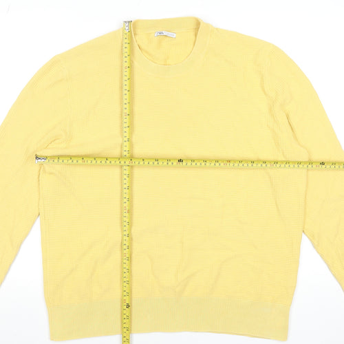 Zara Men’s Yellow Cotton Knit Crew Neck Pullover Sweatshirt Size L