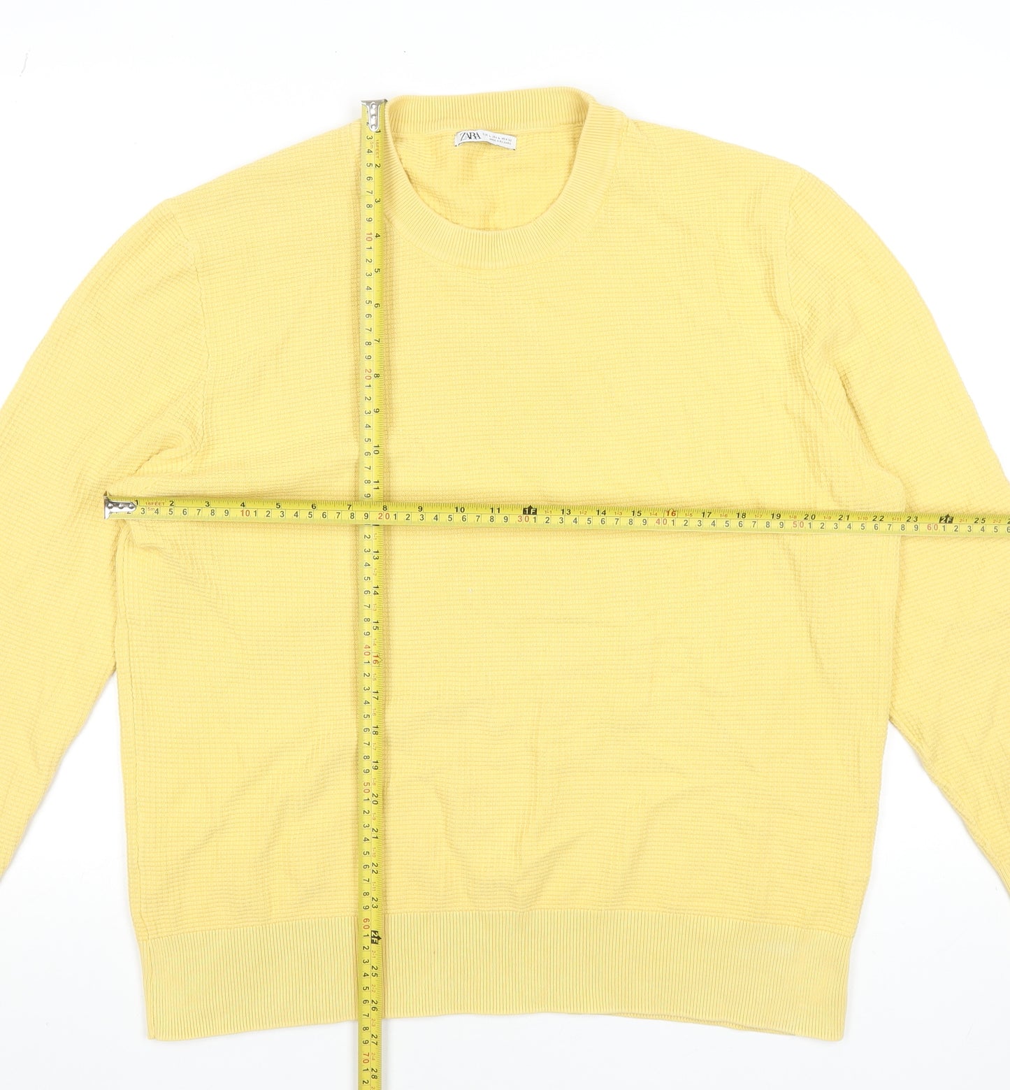 Zara Men’s Yellow Cotton Knit Crew Neck Pullover Sweatshirt Size L