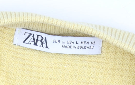 Zara Men’s Yellow Cotton Knit Crew Neck Pullover Sweatshirt Size L