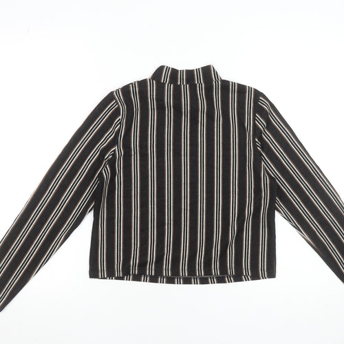 River Island Petite Women's Black Striped Mock Neck Cropped Blouse Size 12