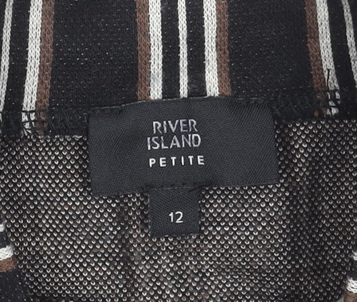 River Island Petite Women's Black Striped Mock Neck Cropped Blouse Size 12