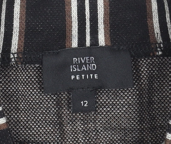 River Island Petite Women's Black Striped Mock Neck Cropped Blouse Size 12