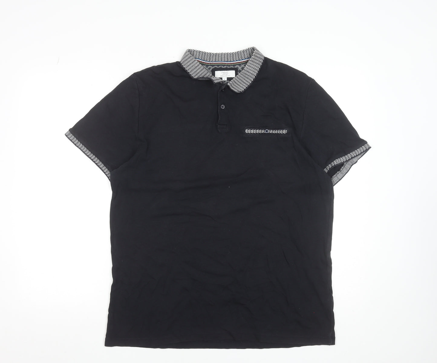 Next Men's Black Short Sleeve Cotton Polo Shirt L 42-44in Classic Fit