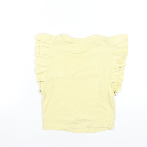Zara Women Yellow Cropped Ruffle Sleeveless Cotton T-Shirt M