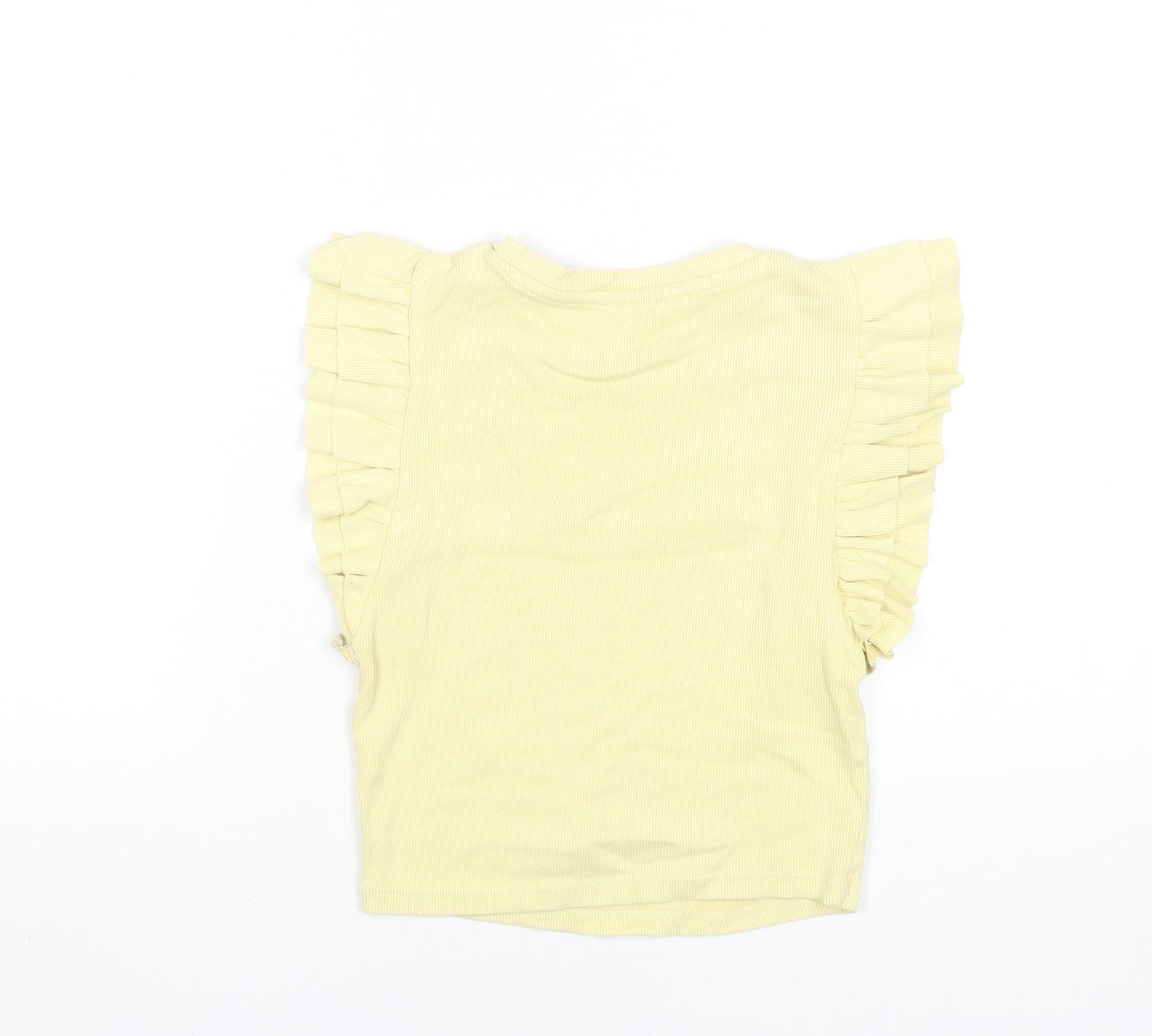 Zara Women Yellow Cropped Ruffle Sleeveless Cotton T-Shirt M