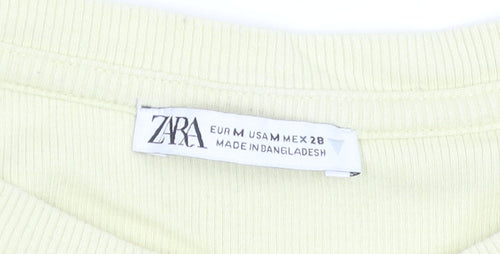 Zara Women Yellow Cropped Ruffle Sleeveless Cotton T-Shirt M