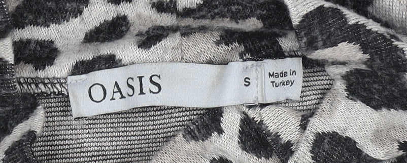 Oasis Womens Grey Leopard Print Mock Neck Long Sleeve Top Size S