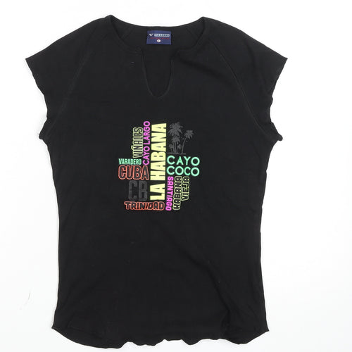 Valeria Womens Black Graphic Cuba T-Shirt Size M Short Sleeve Casual