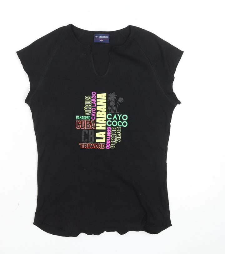 Valeria Womens Black Graphic Cuba T-Shirt Size M Short Sleeve Casual