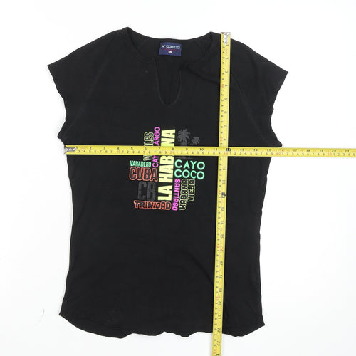 Valeria Womens Black Graphic Cuba T-Shirt Size M Short Sleeve Casual