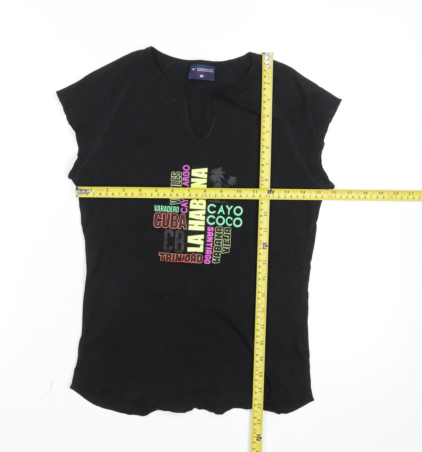Valeria Womens Black Graphic Cuba T-Shirt Size M Short Sleeve Casual