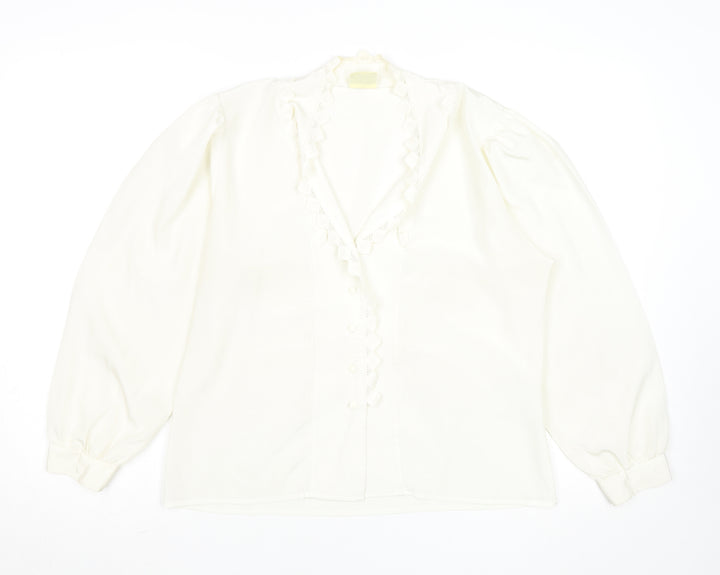 Liza Lovell Women's Ivory Ruffle Button Blouse Size 12 Vintage