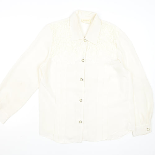 Vision Womens Ivory Lace Panel Long Sleeve Polyester Blouse Size 14