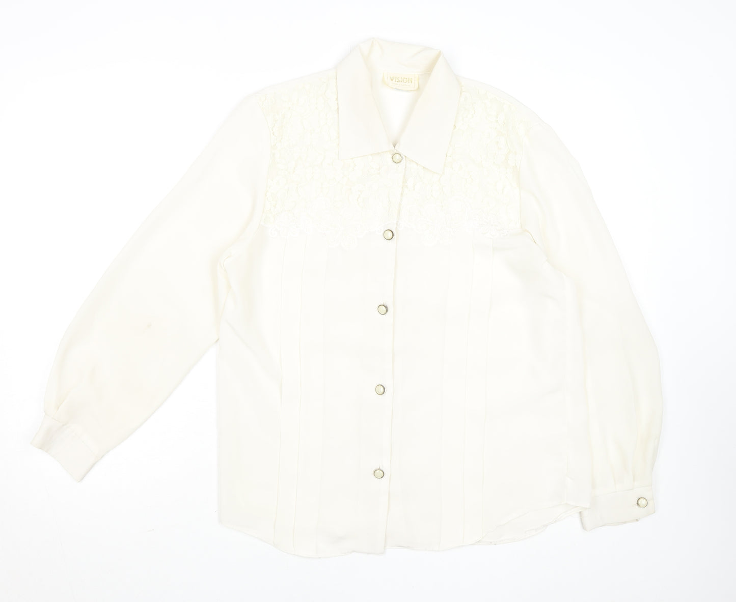 Vision Womens Ivory Lace Panel Long Sleeve Polyester Blouse Size 14