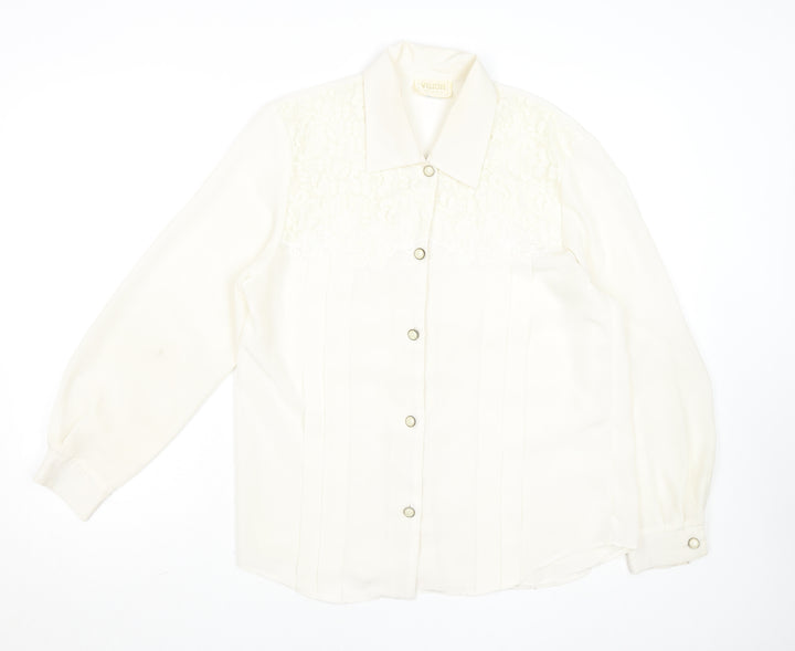 Vision Womens Ivory Lace Panel Long Sleeve Polyester Blouse Size 14