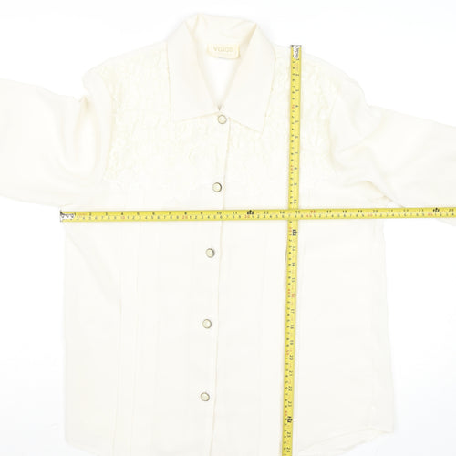 Vision Womens Ivory Lace Panel Long Sleeve Polyester Blouse Size 14