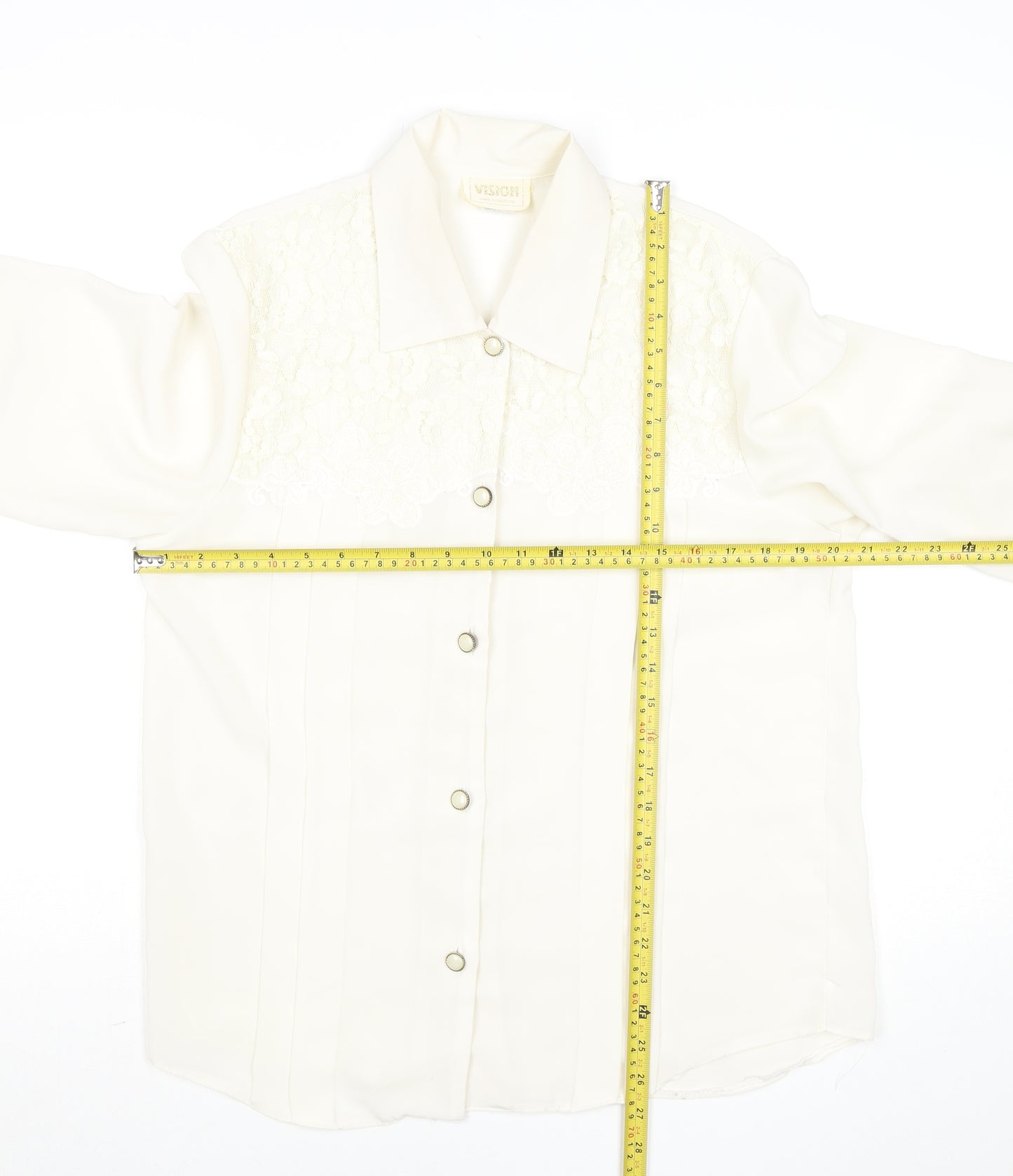 Vision Womens Ivory Lace Panel Long Sleeve Polyester Blouse Size 14