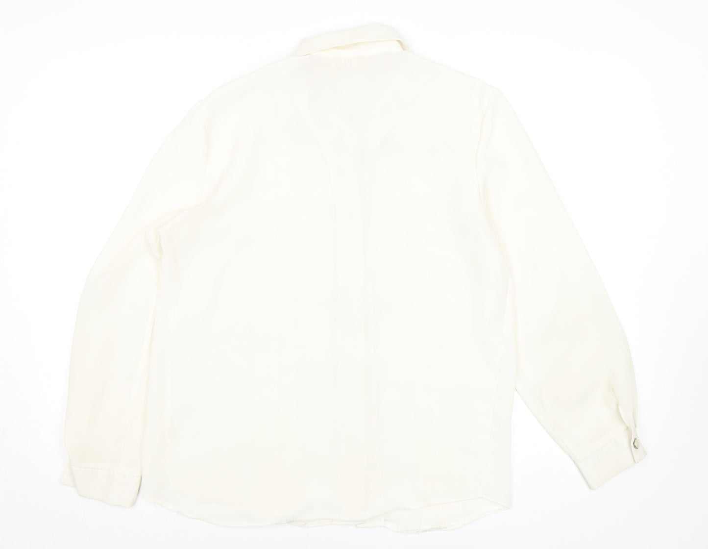 Vision Womens Ivory Lace Panel Long Sleeve Polyester Blouse Size 14